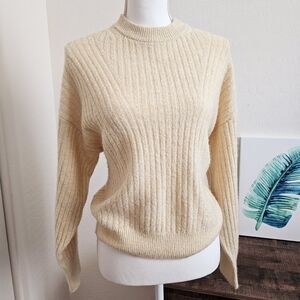 H&M Yellow Beige Ribbed Knit Sweater SZ Small